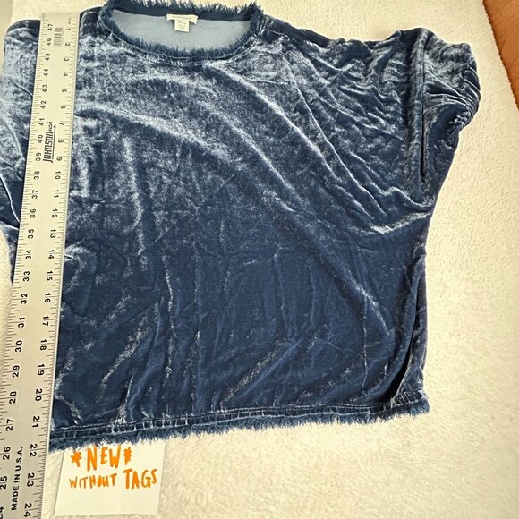 Sundance Womens Alannah Velvet Top PXXS Blue 3/4 Sleeve Fringe Silk Blend NWOT - Picture 8 of 8
